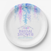 水彩つる植物フローラブルーパープルブライダルシャワー ペーパープレート (正面)