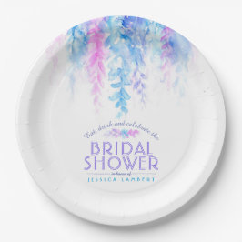 水彩つる植物フローラブルーパープルブライダルシャワー ペーパープレート