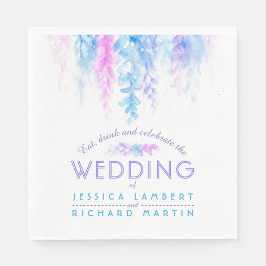 水彩つる植物フローラブルーパープル結婚ズのナプキン スタンダードランチョンナプキン (正面)