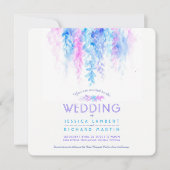 水彩つる植物ブルーパープルスクエアウェディング 招待状 (正面)