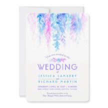 水彩つる植物ブルーパープル結婚式招待状