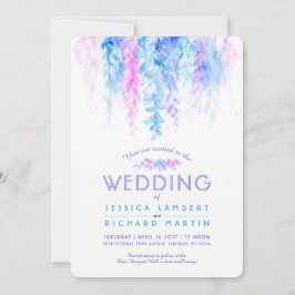 水彩つる植物ブルーパープル結婚式招待状 招待状