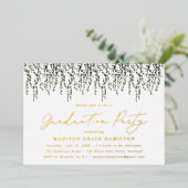 水彩つる植物卒業パーティー 箔招待状 (立ち正面)