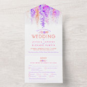 水彩つる植物紫オレンジピンクミールRSVP オールインワン招待状 (内側)