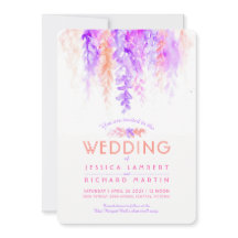 水彩つる植物紫オレンジ結婚式招待状
