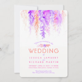 水彩つる植物紫オレンジ結婚式招待状 招待状