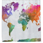 水彩でのワールドマップ シャワーカーテン (正面)