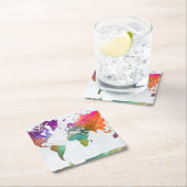 水彩でのワールドマップ スクエアペーパーコースター (インサイチュ)