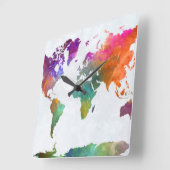 水彩でのワールドマップ スクエア壁時計 (傾斜)