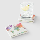 水彩でのワールドマップ ストーンコースター (横)