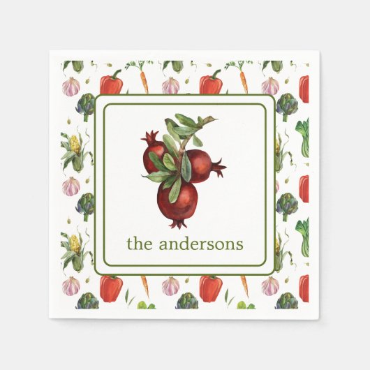 水彩でザクロオーガニックンを生成 スタンダードカクテルナプキン (正面)