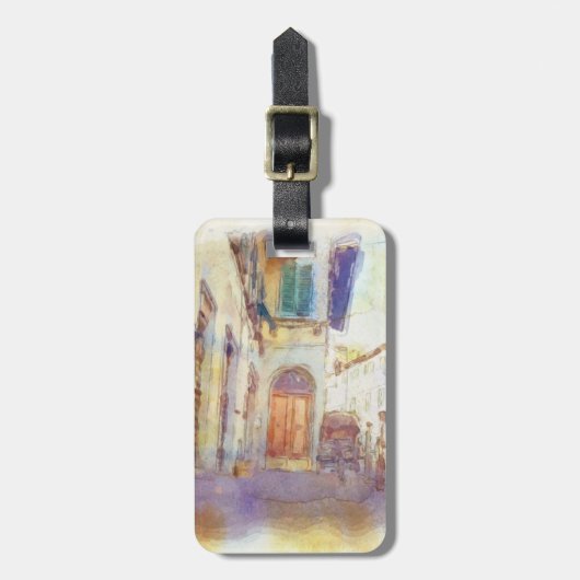 水彩で作成したフィレンツェの芸術的ビュー ラゲッジタグ (正面縦)