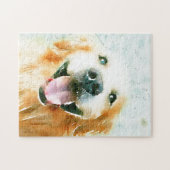 水彩で笑顔のゴールデンレトリバー ジグソーパズル (横)