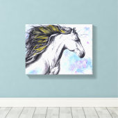 水彩とインクで描いた奔馬の馬の絵 キャンバスプリント (インサイチュ (ウッドフロア))