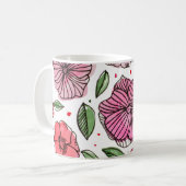 水彩とインクの花 – ピンクと緑 コーヒーマグカップ (正面左)