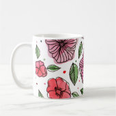 水彩とインクの花 – ピンクと緑 コーヒーマグカップ (左)