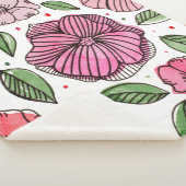 水彩とインクの花 – ピンクと緑 シェルパブランケット (3/4)