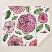 水彩とインクの花 – ピンクと緑 シェルパブランケット (正面(横))