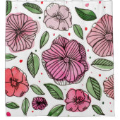 水彩とインクの花 – ピンクと緑 シャワーカーテン (正面)