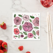 水彩とインクの花 – ピンクと緑 スタンダードカクテルナプキン (インサイチュ)