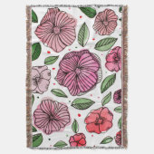 水彩とインクの花 – ピンクと緑 スローブランケット (正面縦)