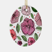 水彩とインクの花 – ピンクと緑 セラミックオーナメント (右)