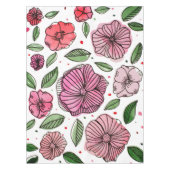 水彩とインクの花 – ピンクと緑 テーブルクロス (正面)