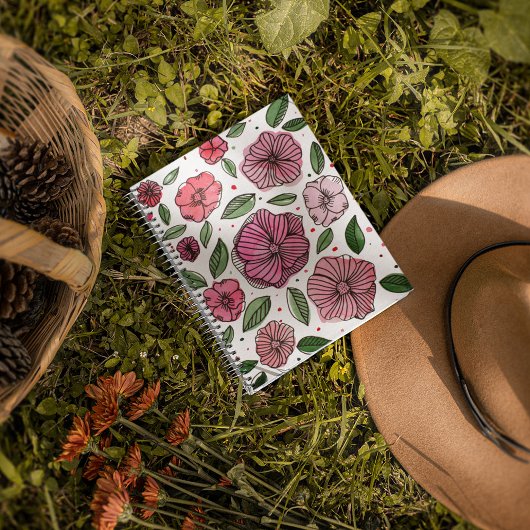 水彩とインクの花 – ピンクと緑 ノートブック