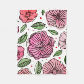 水彩とインクの花 – ピンクと緑 フリースブランケット (正面)