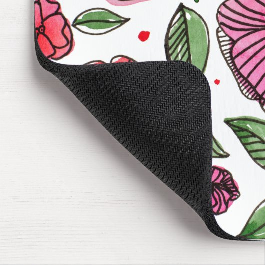 水彩とインクの花 – ピンクと緑 マウスパッド (コーナー)