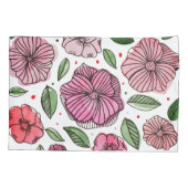 水彩とインクの花 – ピンクと緑 枕カバー (裏面)