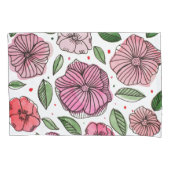 水彩とインクの花 – ピンクと緑 枕カバー (正面)