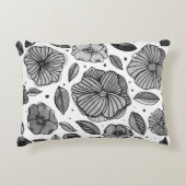 水彩とインクの花 – 白黒 アクセントクッション (正面)