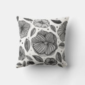 水彩とインクの花 – 白黒 クッション (裏面)
