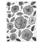 水彩とインクの花 – 白黒 テーブルクロス (正面)