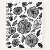 水彩とインクの花 – 白黒 ノートブック (正面)