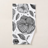 水彩とインクの花 – 白黒 バスタオルセット (ハンドタオル)