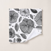 水彩とインクの花 – 白黒 バスタオルセット (ウォッシュタオル)