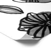 水彩とインクの花 – 白黒 ポスター (角)