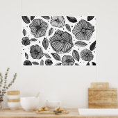 水彩とインクの花 – 白黒 ポスター (キッチン)