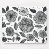 水彩とインクの花 – 白黒 マウスパッド (正面)