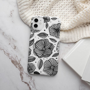 水彩とインクの花 – 白黒 iPhone 13ケース