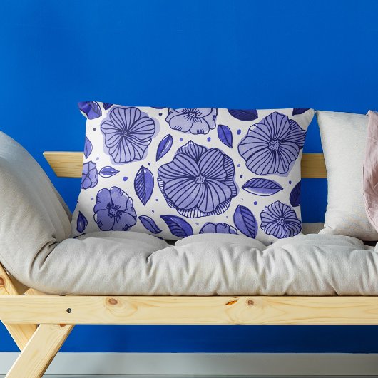 水彩とインクフラワー – 青パレット アクセントクッション