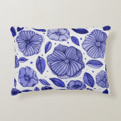 水彩とインクフラワー – 青パレット アクセントクッション (正面)