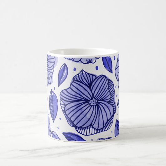 水彩とインクフラワー – 青パレット コーヒーマグカップ (中央)