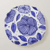 水彩とインクフラワー – 青パレット ラウンドクッション (裏面)