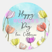 水彩とインク芸術的チューリップ母の日 ラウンドシール (正面)
