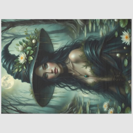 水彩とエンチャントを持つムーンライトの沼の魔女 薄葉紙 (正面)