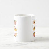  水彩とカラフルなフレッシュな桃のスライス、 コーヒーマグカップ (中央)