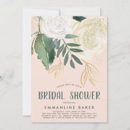 水彩とグリッターのバラのブライズシャワー 招待状